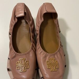 Tory Burch Mauve Leather Logo Ballet Flats